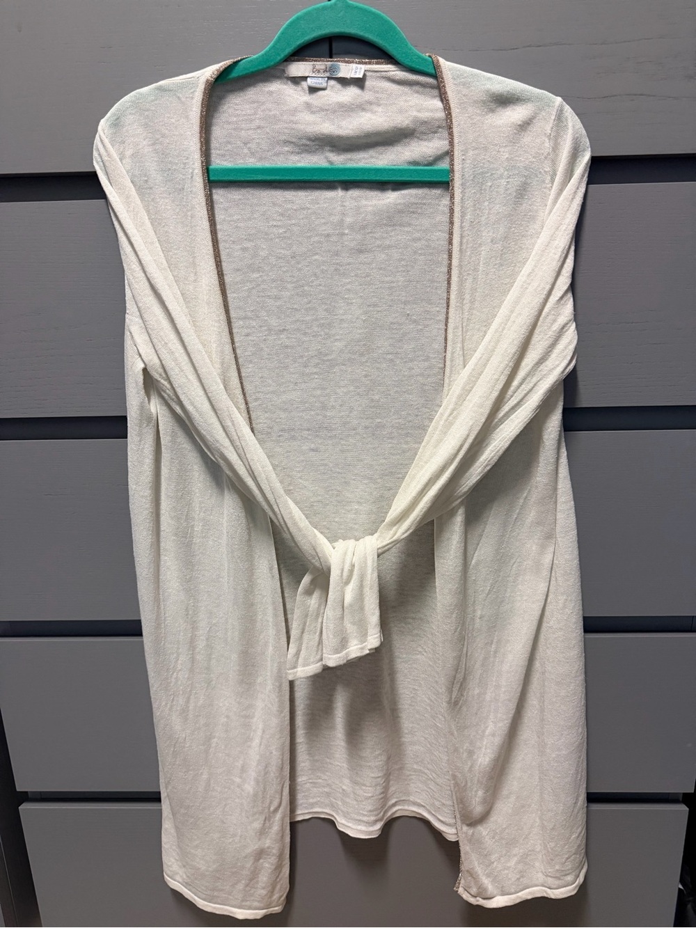 Boden Linen and Silk Cream Lightweight Open-Front Cardigan with gold Trim